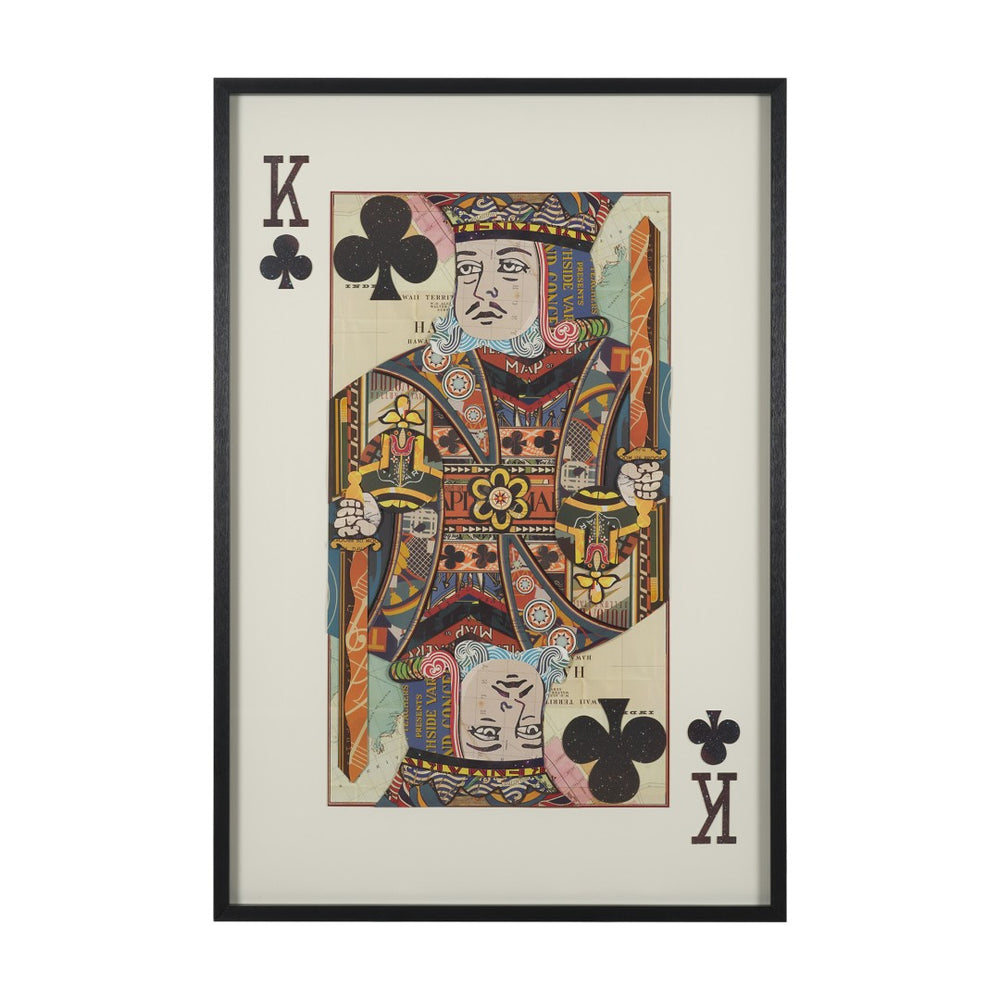 HomeRoots King of Clubs Hand-Painted Black Framed Illustration Wall Art for Bold Contemporary Decor 608856