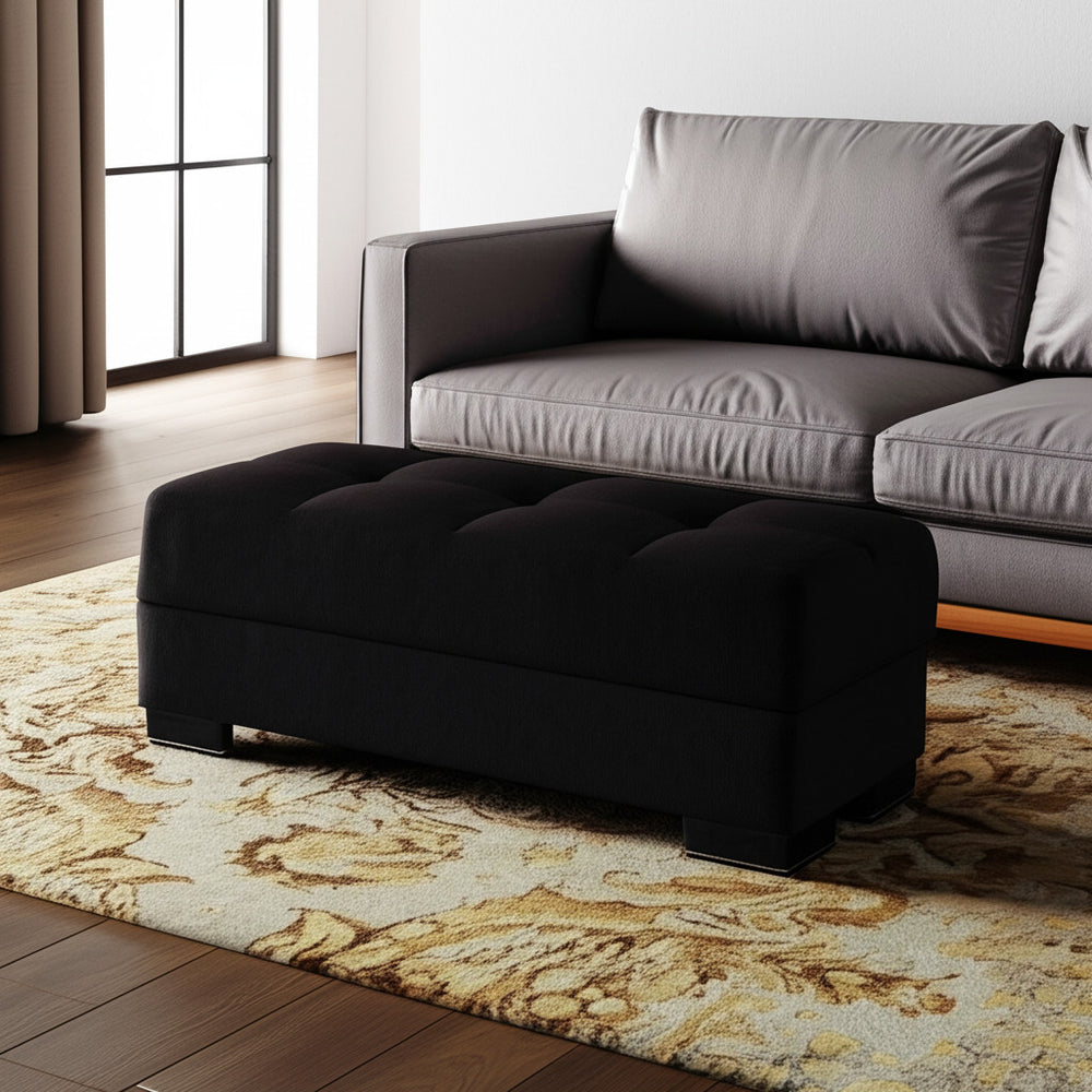 Homeroots 50" Elegant Black And Brown Microfiber Storage Ottoman - Stylish Seating With Hidden Storage Solution   608871