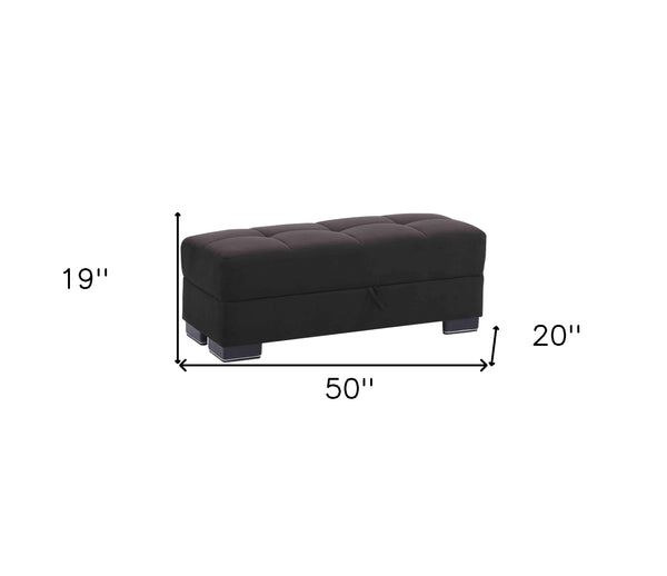 Homeroots 50" Elegant Black And Brown Microfiber Storage Ottoman - Stylish Seating With Hidden Storage Solution   608871