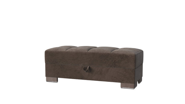 Homeroots 50" Stylish Brown Tufted Microfiber Storage Ottoman – Versatile Seating & Hidden Storage Solution   608875