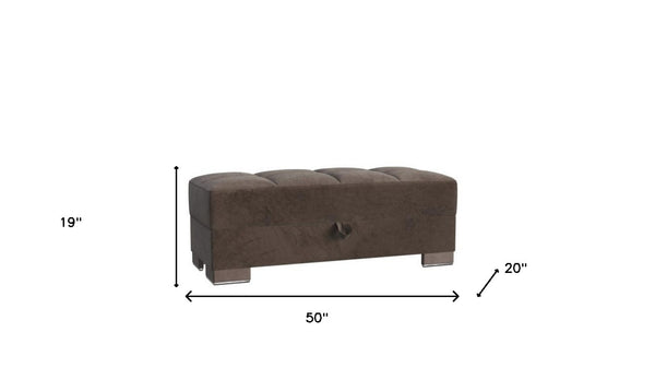 Homeroots 50" Stylish Brown Tufted Microfiber Storage Ottoman – Versatile Seating & Hidden Storage Solution   608875