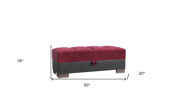 Homeroots 50" Stylish Burgundy Black Brown Microfiber Tufted Storage Ottoman For Home Décor & Comfort   608877