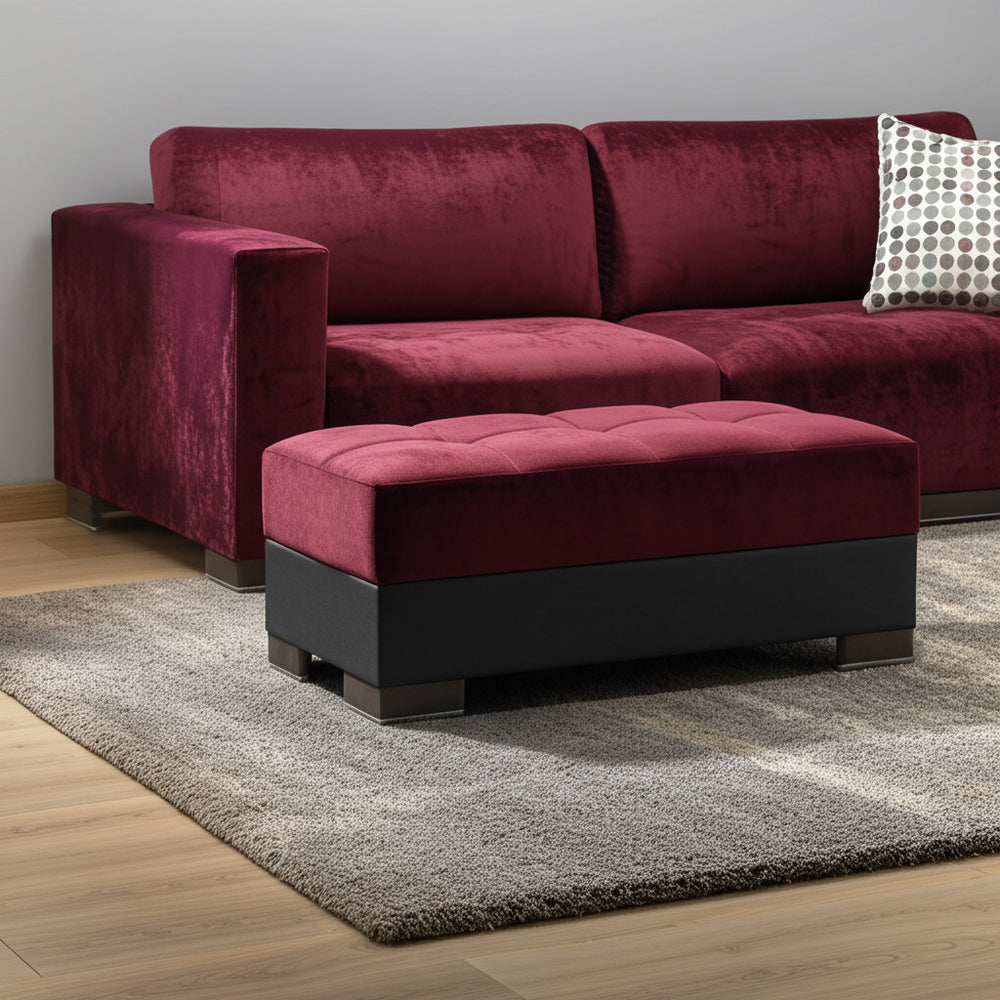 Homeroots 50" Stylish Burgundy Black Brown Microfiber Tufted Storage Ottoman For Home Décor & Comfort   608877