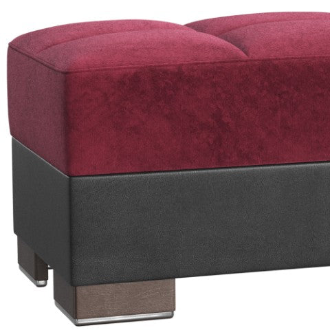 Homeroots 50" Stylish Burgundy Black Brown Microfiber Tufted Storage Ottoman For Home Décor & Comfort   608877