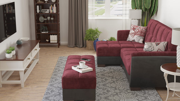 Homeroots 50" Stylish Burgundy Black Brown Microfiber Tufted Storage Ottoman For Home Décor & Comfort   608877