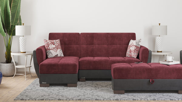 Homeroots 50" Stylish Burgundy Black Brown Microfiber Tufted Storage Ottoman For Home Décor & Comfort   608877