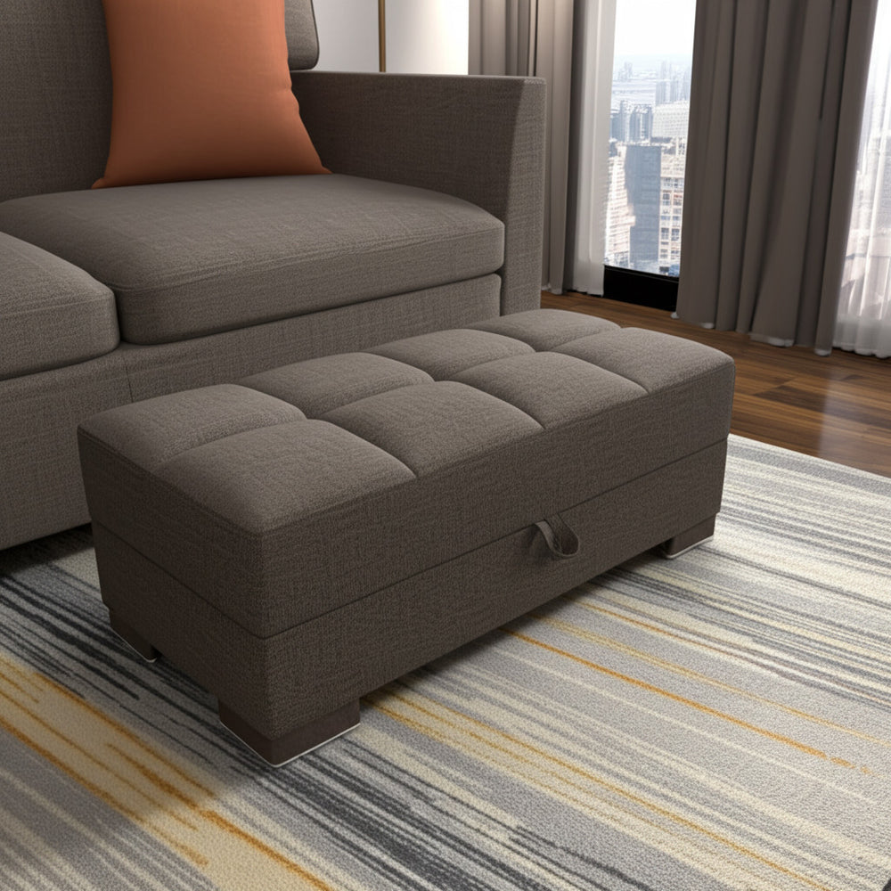 Homeroots 50" Brown Tufted Fabric Storage Ottoman - Chic Seating & Hidden Storage For Stylish Home Decor   608879