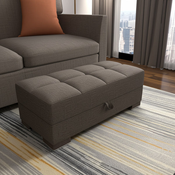 Homeroots 50" Brown Tufted Fabric Storage Ottoman - Chic Seating & Hidden Storage For Stylish Home Decor   608879