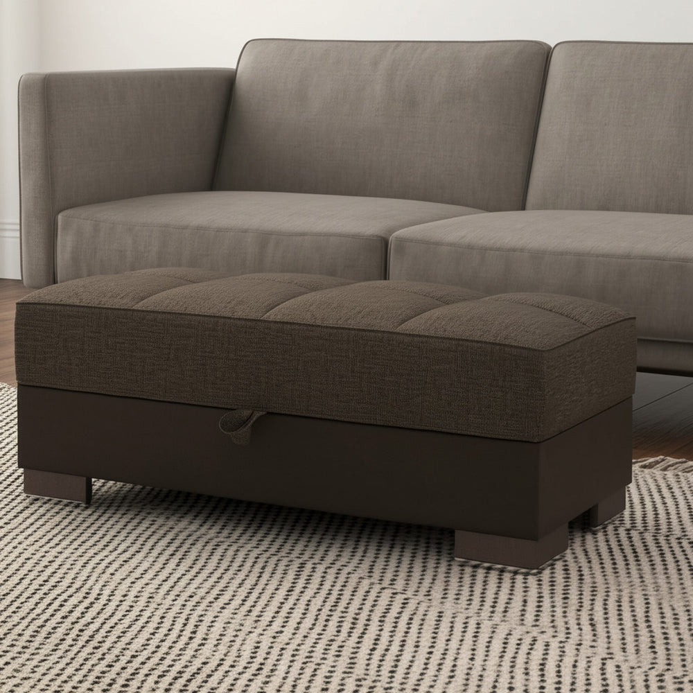 Homeroots 50" Stylish Brown And Black Upholstered Tufted Storage Ottoman - Chic Seating And Hidden Storage!   608881