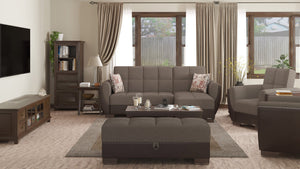 Homeroots 50" Stylish Brown And Black Upholstered Tufted Storage Ottoman - Chic Seating And Hidden Storage!   608881