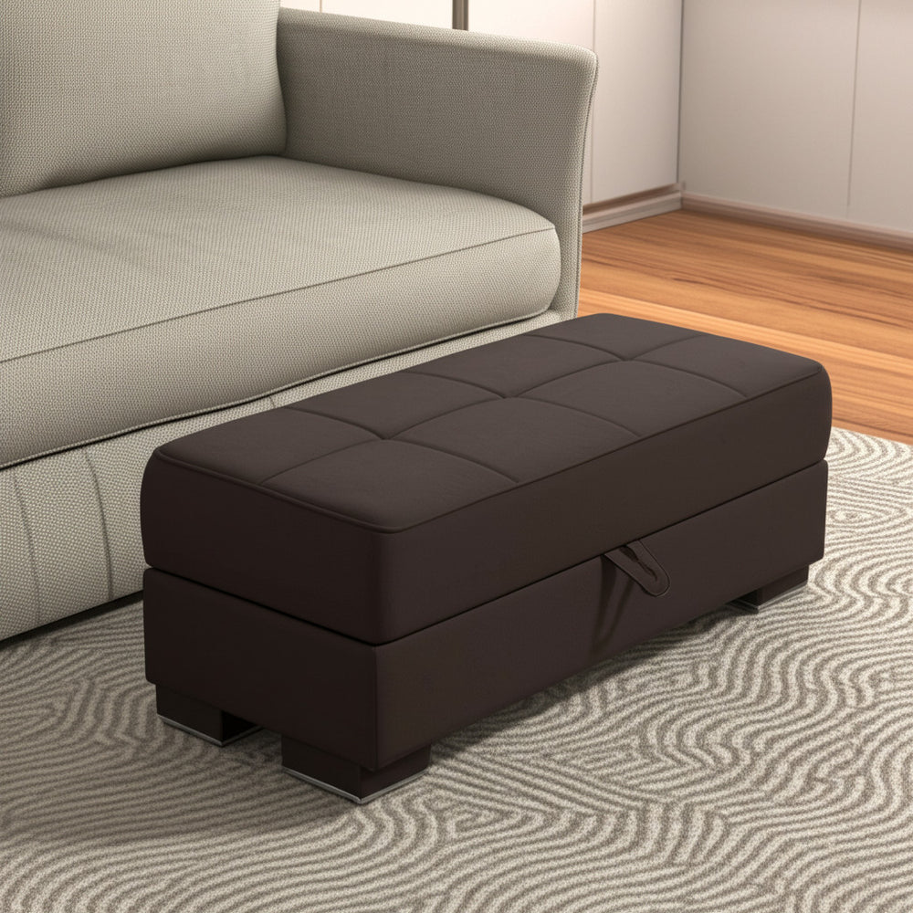 Homeroots 50" Brown Faux Leather Tufted Storage Ottoman - Stylish & Functional Seating With Hidden Storage Space   608883