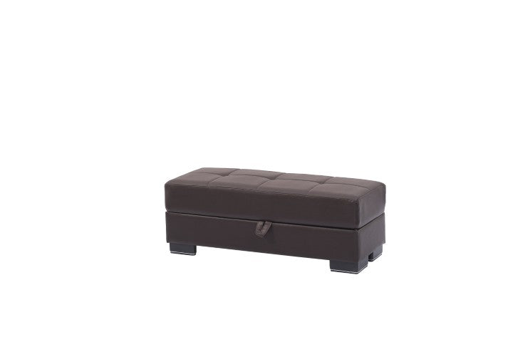 Homeroots 50" Brown Faux Leather Tufted Storage Ottoman - Stylish & Functional Seating With Hidden Storage Space   608883