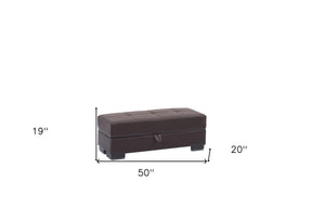 Homeroots 50" Brown Faux Leather Tufted Storage Ottoman - Stylish & Functional Seating With Hidden Storage Space   608883