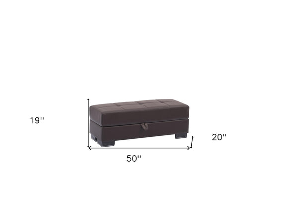 Homeroots 50" Brown Faux Leather Tufted Storage Ottoman - Stylish & Functional Seating With Hidden Storage Space   608883