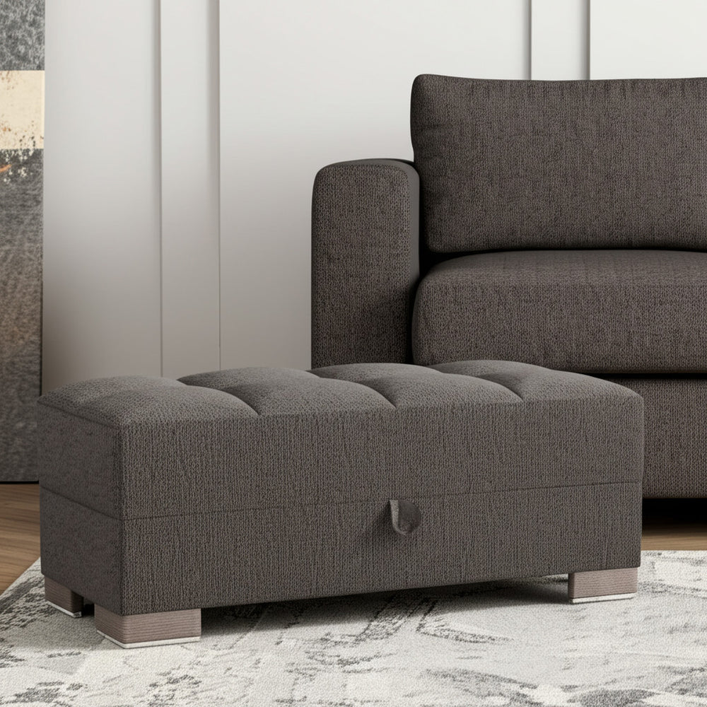 Homeroots 50" Gray And Brown Chenille Tufted Storage Ottoman - Stylish Seating With Hidden Storage Solution!   608886