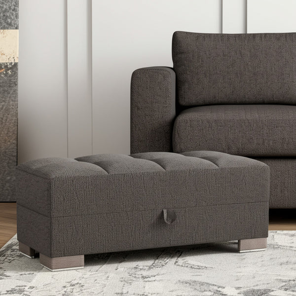 Homeroots 50" Gray And Brown Chenille Tufted Storage Ottoman - Stylish Seating With Hidden Storage Solution!   608886