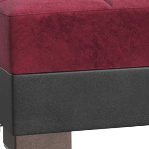 Homeroots 52" Stylish Burgundy & Brown Tufted Storage Ottoman – Versatile Microfiber & Faux Leather Design   608888