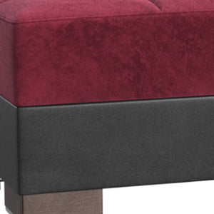 Homeroots 52" Stylish Burgundy & Brown Tufted Storage Ottoman – Versatile Microfiber & Faux Leather Design   608888