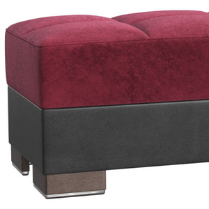 Homeroots 52" Stylish Burgundy & Brown Tufted Storage Ottoman – Versatile Microfiber & Faux Leather Design   608888
