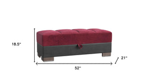 Homeroots 52" Stylish Burgundy & Brown Tufted Storage Ottoman – Versatile Microfiber & Faux Leather Design   608888