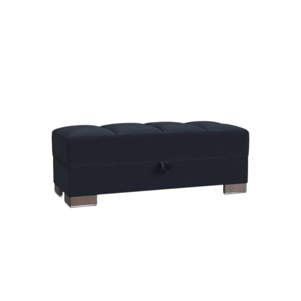 Homeroots 52" Stylish Dark Blue & Brown Chenille Tufted Storage Ottoman - Elegant Seating & Hidden Storage Solution   608889