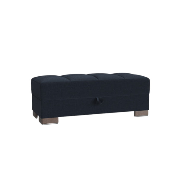 Homeroots 52" Stylish Dark Blue & Brown Chenille Tufted Storage Ottoman - Elegant Seating & Hidden Storage Solution   608889