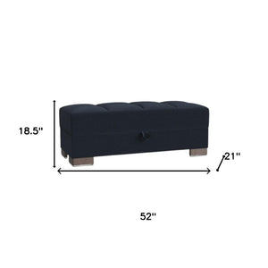 Homeroots 52" Stylish Dark Blue & Brown Chenille Tufted Storage Ottoman - Elegant Seating & Hidden Storage Solution   608889