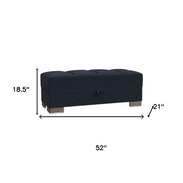 Homeroots 52" Stylish Dark Blue & Brown Chenille Tufted Storage Ottoman - Elegant Seating & Hidden Storage Solution   608889