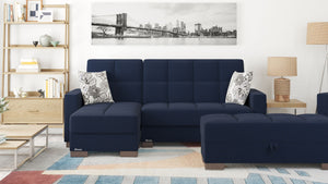 Homeroots 52" Stylish Dark Blue & Brown Chenille Tufted Storage Ottoman - Elegant Seating & Hidden Storage Solution   608889