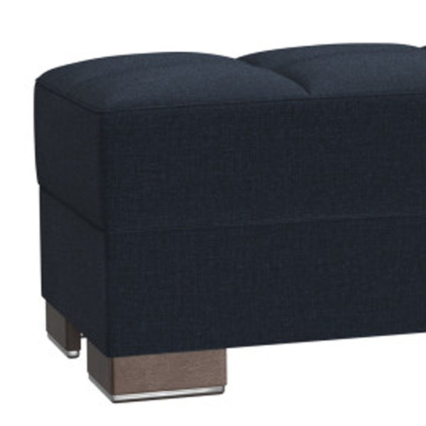 Homeroots 52" Stylish Dark Blue & Brown Chenille Tufted Storage Ottoman - Elegant Seating & Hidden Storage Solution   608889