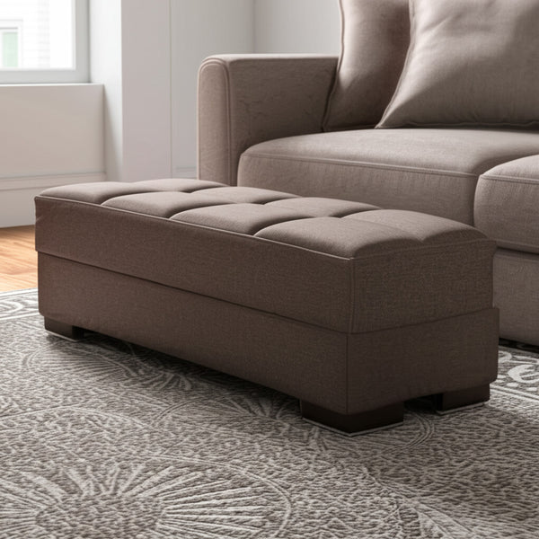 Homeroots 52" Brown Chenille Tufted Storage Ottoman - Stylish, Multi-functional Seating & Hidden Storage Solution   608890