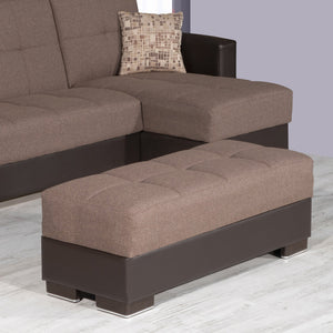 Homeroots 52" Brown Chenille & Faux Leather Tufted Storage Ottoman - Stylish, Multi-functional & Comfortable Design   608892