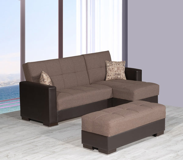 Homeroots 52" Brown Chenille & Faux Leather Tufted Storage Ottoman - Stylish, Multi-functional & Comfortable Design   608892