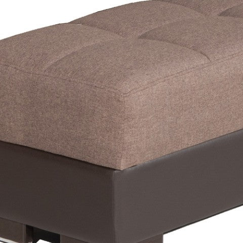 Homeroots 52" Brown Chenille & Faux Leather Tufted Storage Ottoman - Stylish, Multi-functional & Comfortable Design   608892