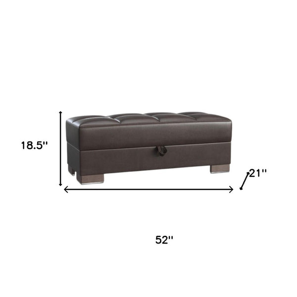 Homeroots 52" Brown Faux Leather Tufted Storage Ottoman - Chic Design For Stylish Living And Hidden Storage Solutions   608894