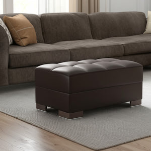 Homeroots 52" Brown Faux Leather Tufted Storage Ottoman - Chic Design For Stylish Living And Hidden Storage Solutions   608894