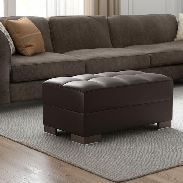 Homeroots 52" Brown Faux Leather Tufted Storage Ottoman - Chic Design For Stylish Living And Hidden Storage Solutions   608894