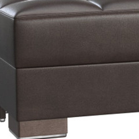 Homeroots 52" Brown Faux Leather Tufted Storage Ottoman - Chic Design For Stylish Living And Hidden Storage Solutions   608894