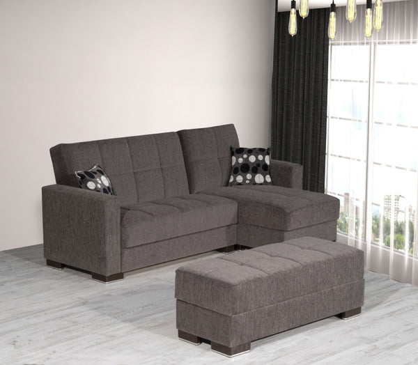 Homeroots 52" Gray And Brown Chenille Tufted Storage Ottoman - Stylish Seating With Hidden Storage Solution!   608897