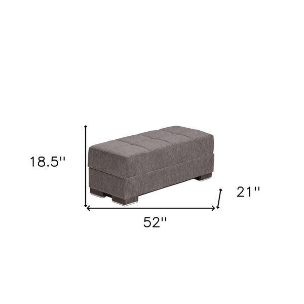 Homeroots 52" Gray And Brown Chenille Tufted Storage Ottoman - Stylish Seating With Hidden Storage Solution!   608897