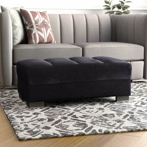 Homeroots 52" Black And Brown Microfiber Tufted Storage Ottoman - Stylish Seating With Hidden Storage Solution   608898