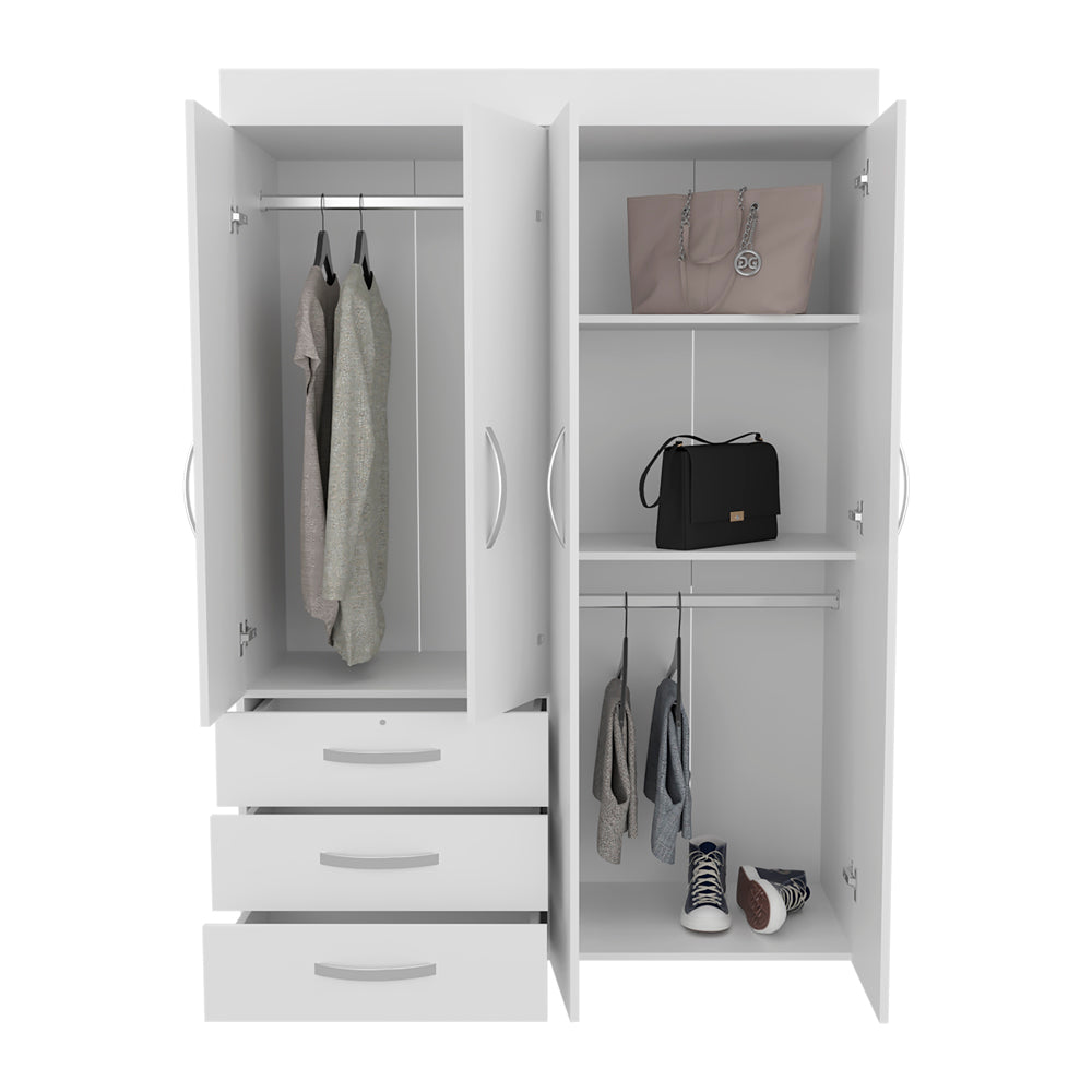 English Elm Mobile Velvet Armoire with 4 Doors, 3 Drawers & Shelves—Space-Saving White Closet Organizer, Durable Engineered Wood B092S00283