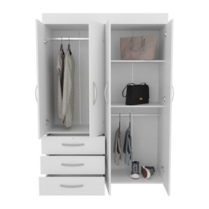 English Elm Mobile Velvet Armoire with 4 Doors, 3 Drawers & Shelves—Space-Saving White Closet Organizer, Durable Engineered Wood B092S00283