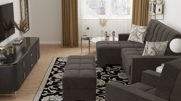 Homeroots 52" Stylish Brown Tufted Chenille & Faux Leather Storage Ottoman – Comfort Meets Functionality!   608902