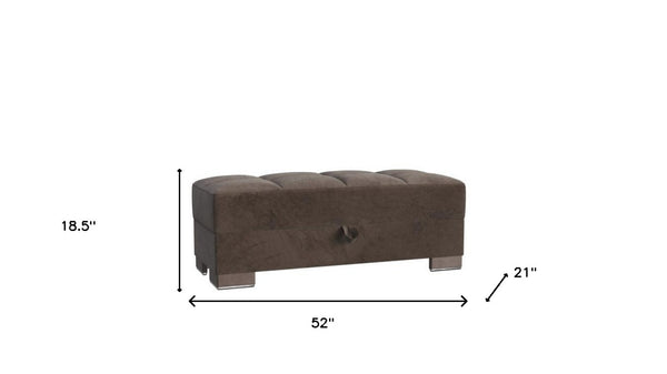 Homeroots 52" Stylish Brown Tufted Chenille & Faux Leather Storage Ottoman – Comfort Meets Functionality!   608902