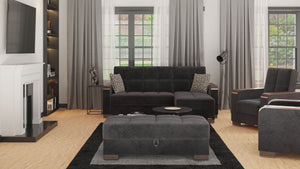 Homeroots 52" Stylish Black And Brown Microfiber Tufted Storage Ottoman - Multi-functional Seating & Decor   608905