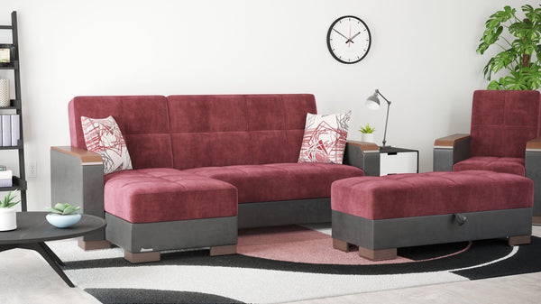 Homeroots 52" Stylish Burgundy Black & Brown Faux Leather Tufted Storage Ottoman For Comfort & Chic Décor   608911