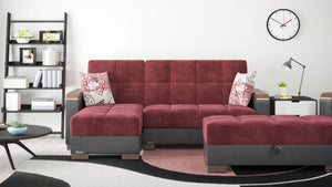 Homeroots 52" Stylish Burgundy Black & Brown Faux Leather Tufted Storage Ottoman For Comfort & Chic Décor   608911