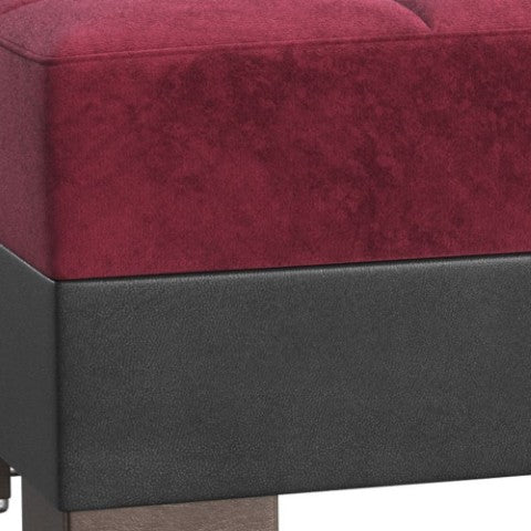 Homeroots 52" Stylish Burgundy Black & Brown Faux Leather Tufted Storage Ottoman For Comfort & Chic Décor   608911