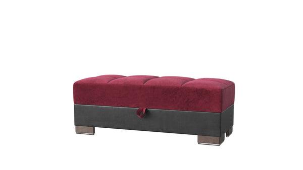 Homeroots 52" Stylish Burgundy Black & Brown Faux Leather Tufted Storage Ottoman For Comfort & Chic Décor   608911